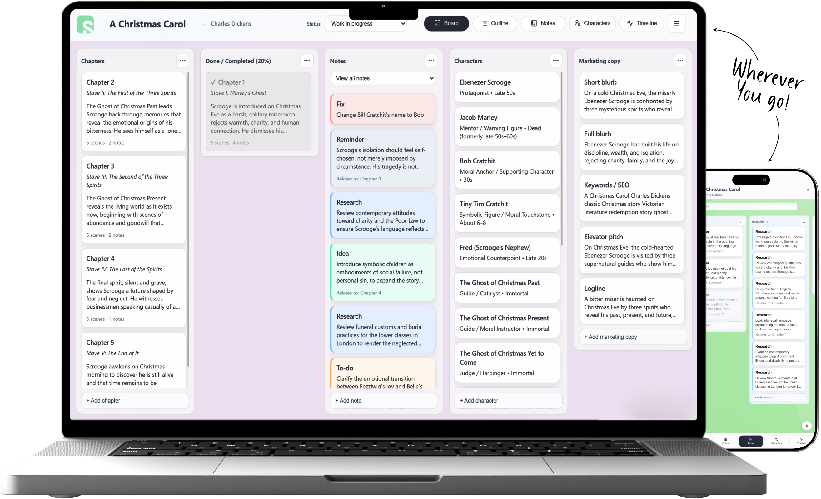 Scryla board view showing on laptop and phone