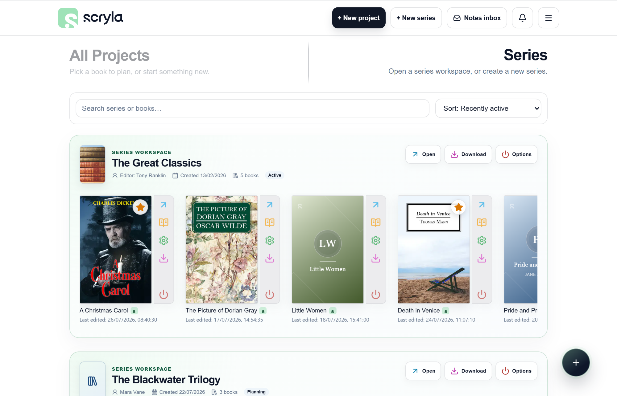 Scryla's series view makes managing your series easy